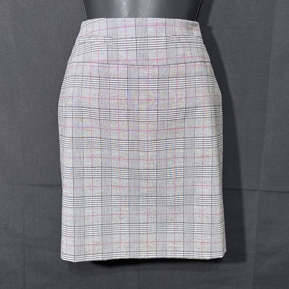 Gray Pink Glen Plaid Pencil Mini Skirt M Side Zip Pastel Academia Office School